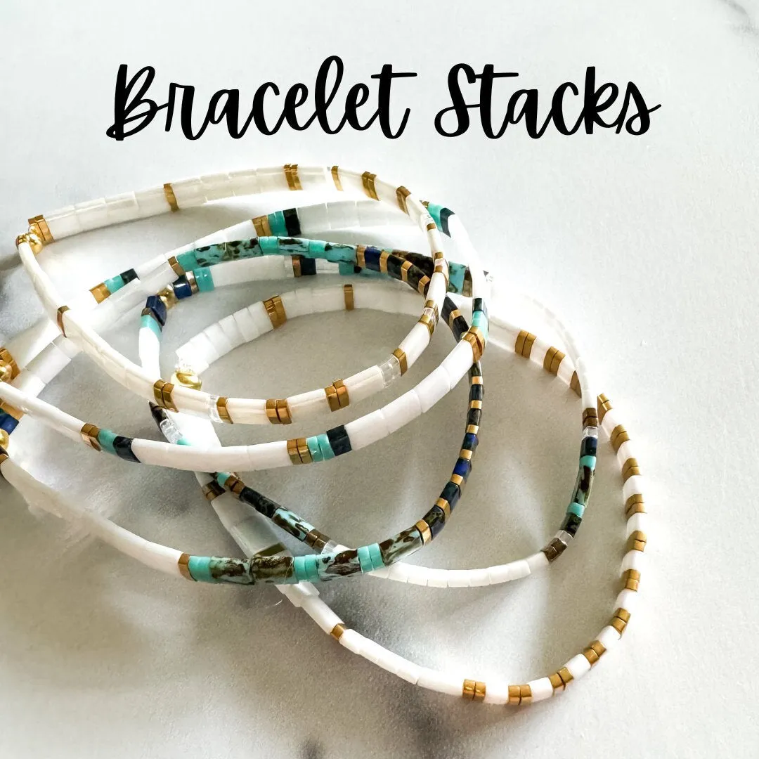 STACK of 3 DISCOUNT | Walk on Water Glass Tila Bead Stretch Bracelets