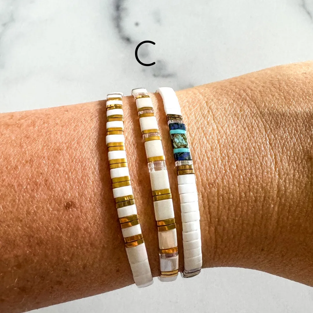 STACK of 3 DISCOUNT | Walk on Water Glass Tila Bead Stretch Bracelets