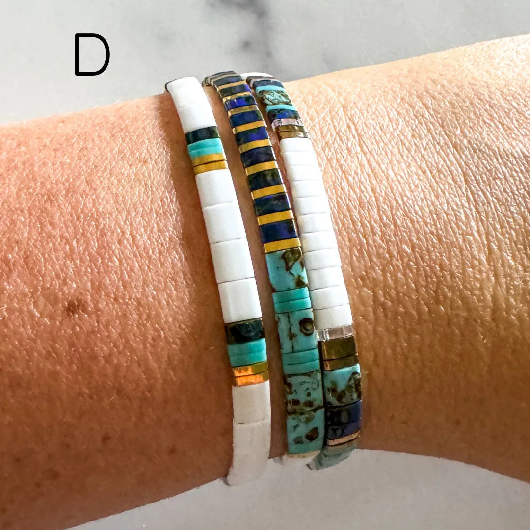 STACK of 3 DISCOUNT | Walk on Water Glass Tila Bead Stretch Bracelets