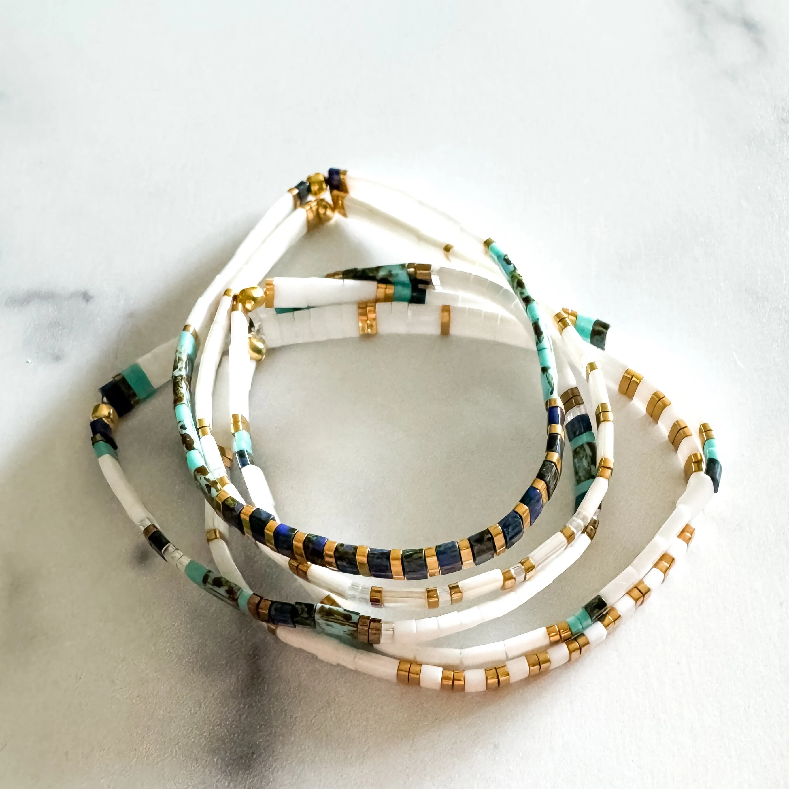 STACK of 3 DISCOUNT | Walk on Water Glass Tila Bead Stretch Bracelets