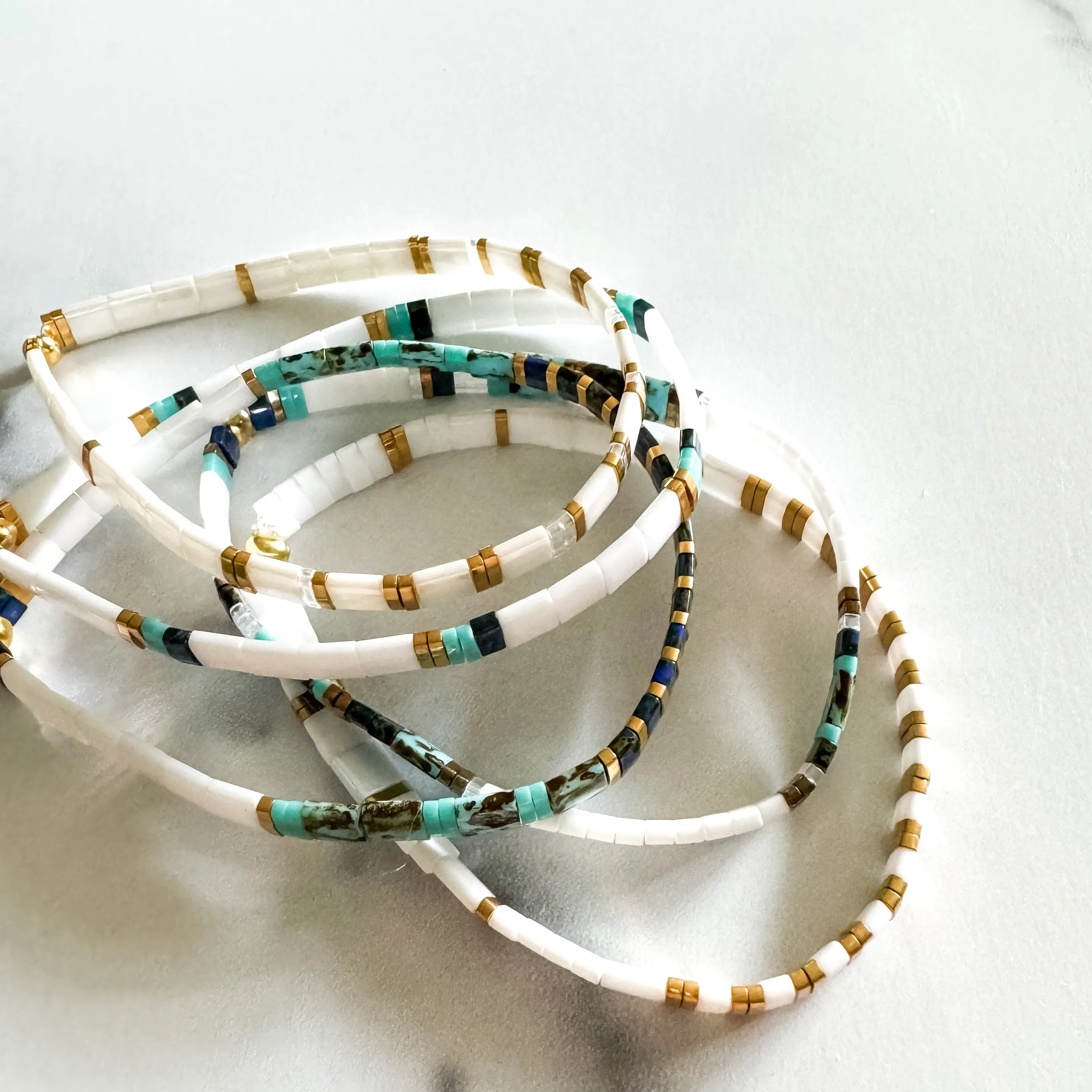 STACK of 3 DISCOUNT | Walk on Water Glass Tila Bead Stretch Bracelets