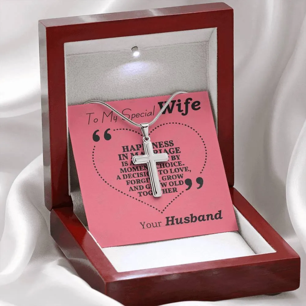 Stainless Steel Cross Necklace, Wife Gift, Love Her Keepsake | Soulmate Necklace, Message Card