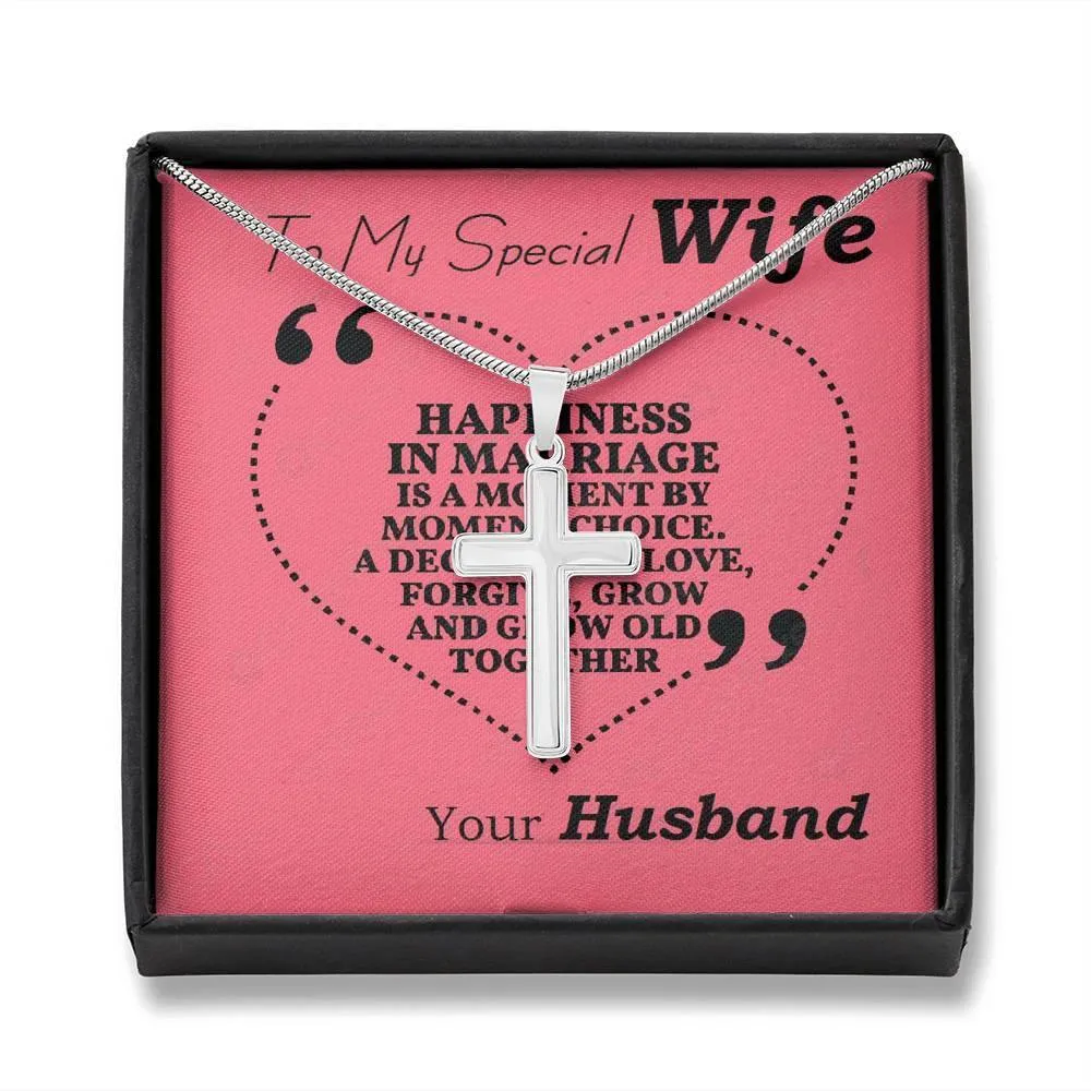 Stainless Steel Cross Necklace, Wife Gift, Love Her Keepsake | Soulmate Necklace, Message Card