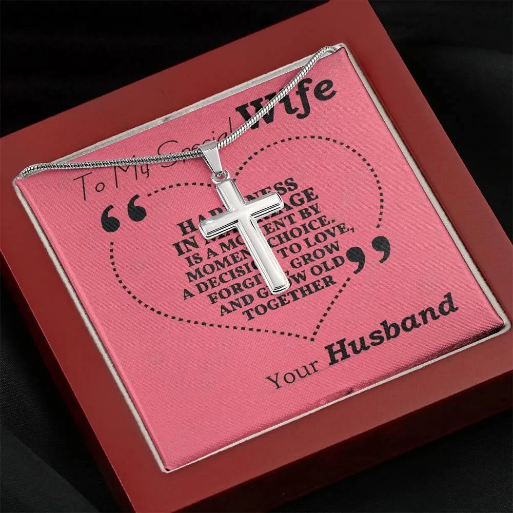 Stainless Steel Cross Necklace, Wife Gift, Love Her Keepsake | Soulmate Necklace, Message Card