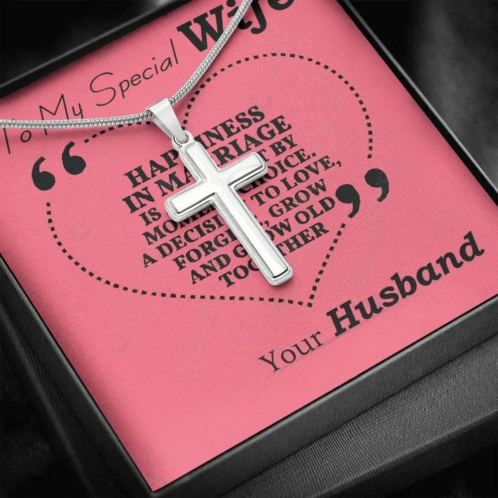 Stainless Steel Cross Necklace, Wife Gift, Love Her Keepsake | Soulmate Necklace, Message Card
