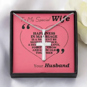 Stainless Steel Cross Necklace, Wife Gift, Love Her Keepsake | Soulmate Necklace, Message Card