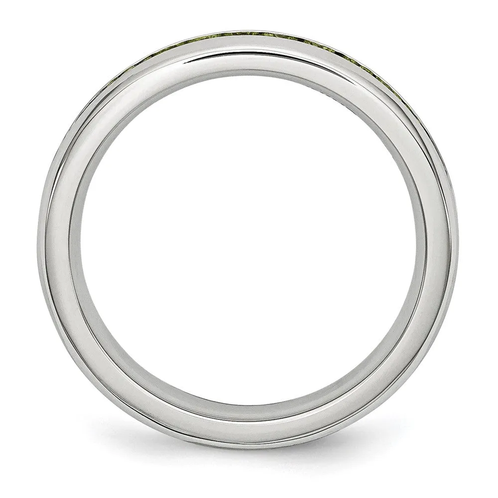 Stainless Steel Polished 4mm August Light Green CZ Ring