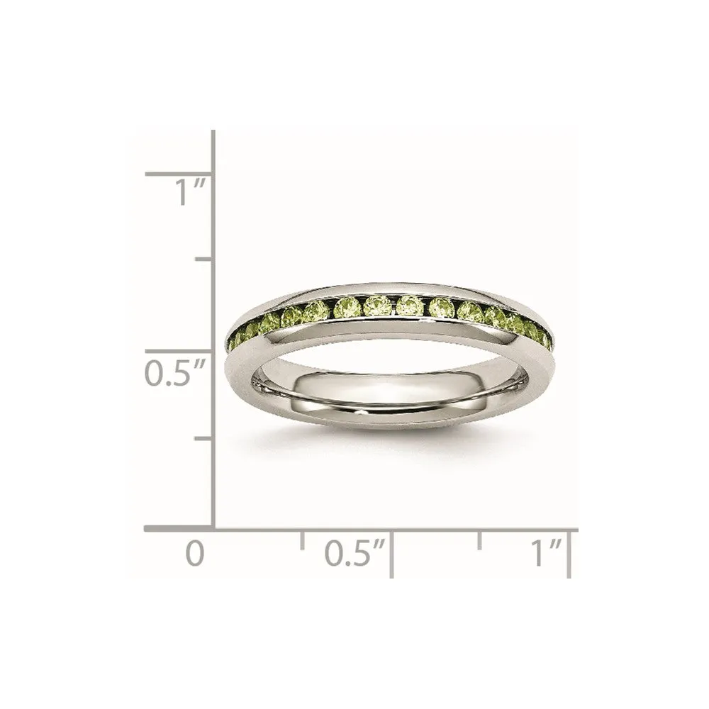 Stainless Steel Polished 4mm August Light Green CZ Ring