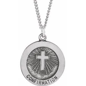 Sterling Silver 18 mm Confirmation Medal with Cross 18" Necklace