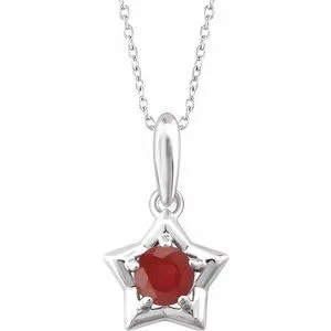 Sterling Silver 3 mm Round July Youth Star Birthstone 15" Necklace