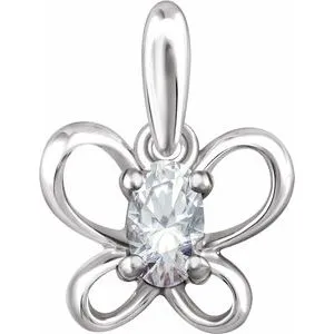 Sterling Silver 4x3 mm Oval April Youth Butterfly Birthstone 15" Necklace