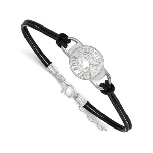 Sterling Silver and Leather Ladies Toronto Blue Jays NHL Licensed Bracelet