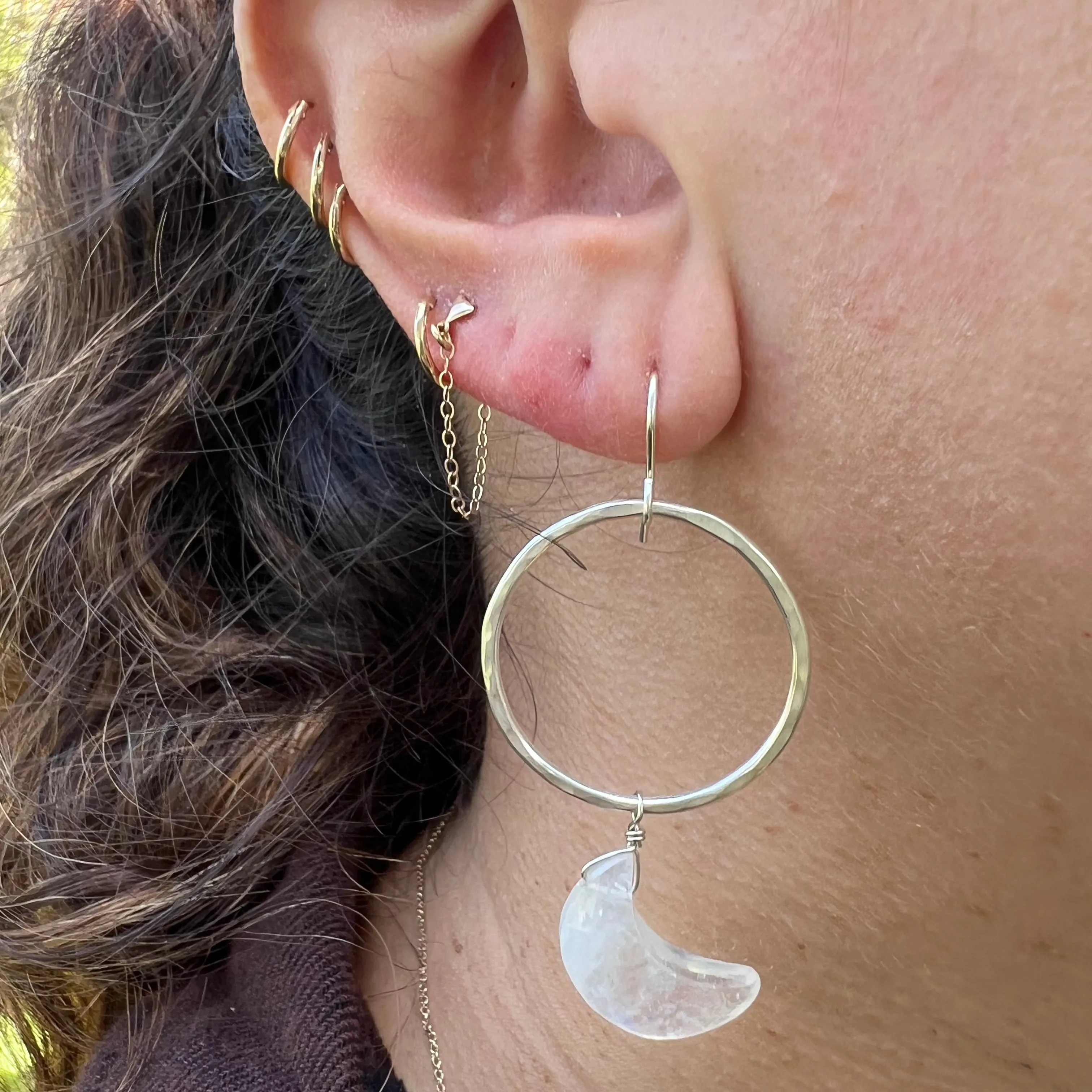 Sterling Silver and Moonstone Shaped Moon Earrings