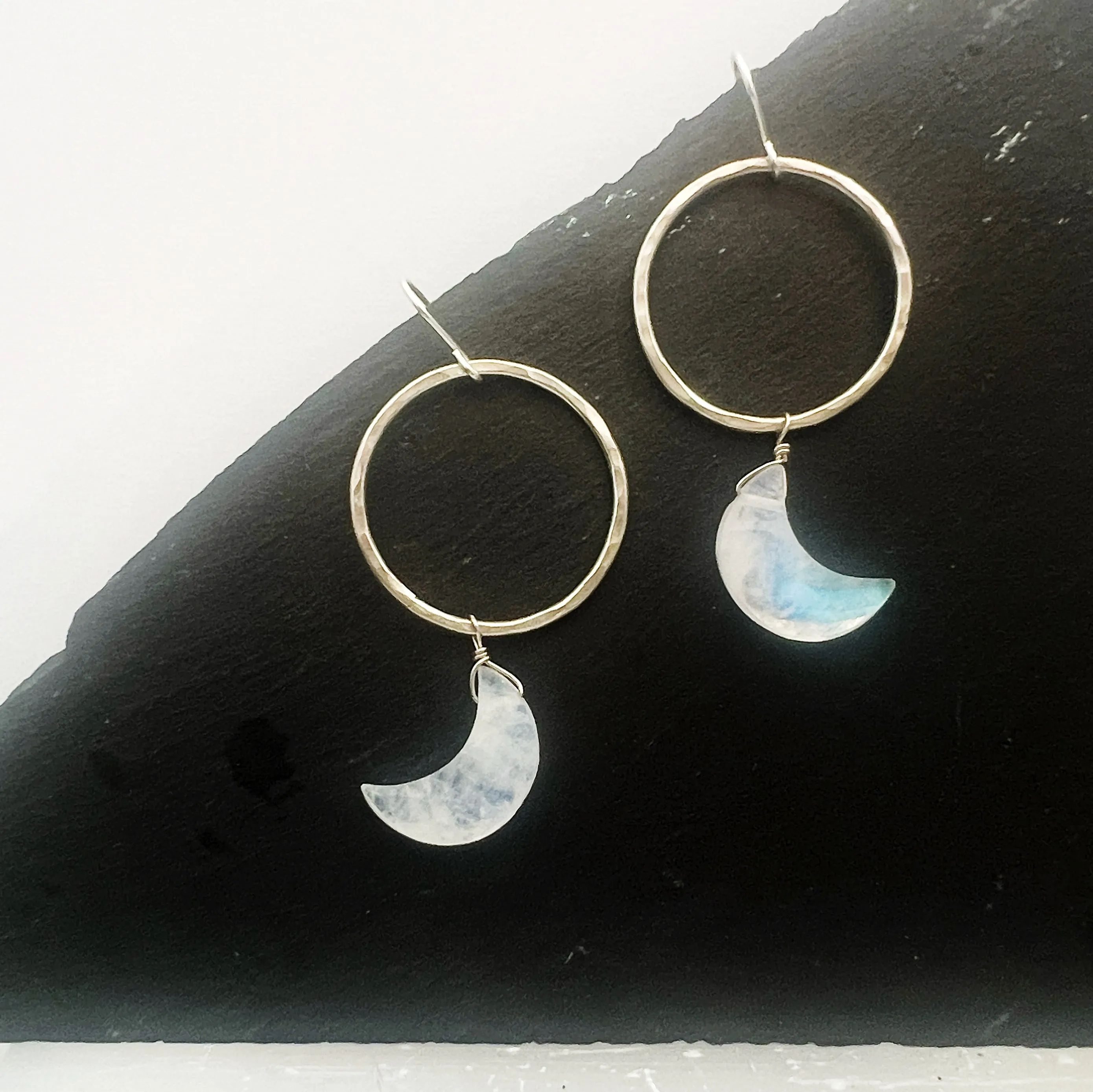 Sterling Silver and Moonstone Shaped Moon Earrings