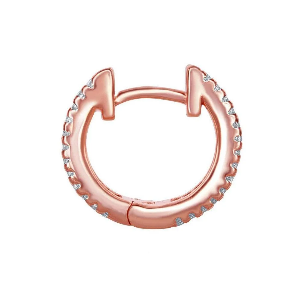 Sterling Silver Baguette CZ Small Hoop Earrings - Rose Gold Plated
