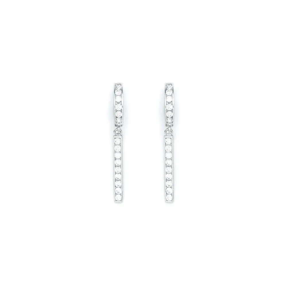 Sterling Silver Classic CZ Drop Huggy Earrings