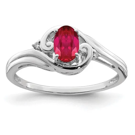 Sterling Silver Diamond & Oval Genuine Gemstone Birthstone Rings