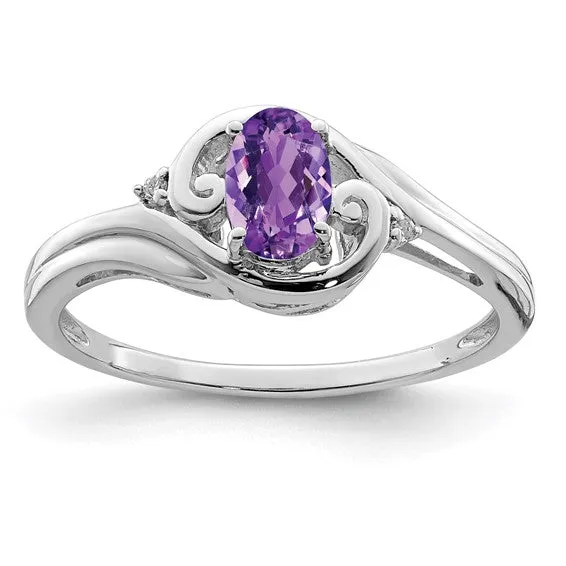 Sterling Silver Diamond & Oval Genuine Gemstone Birthstone Rings