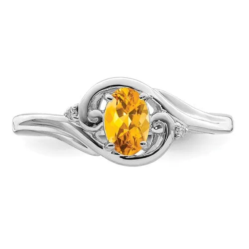 Sterling Silver Diamond & Oval Genuine Gemstone Birthstone Rings