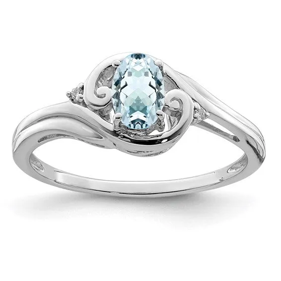Sterling Silver Diamond & Oval Genuine Gemstone Birthstone Rings