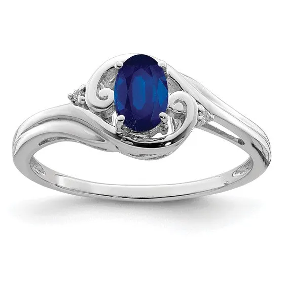 Sterling Silver Diamond & Oval Genuine Gemstone Birthstone Rings