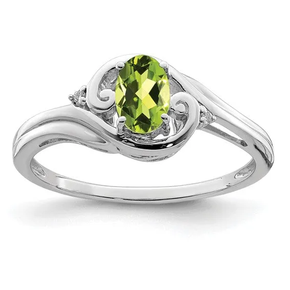 Sterling Silver Diamond & Oval Genuine Gemstone Birthstone Rings