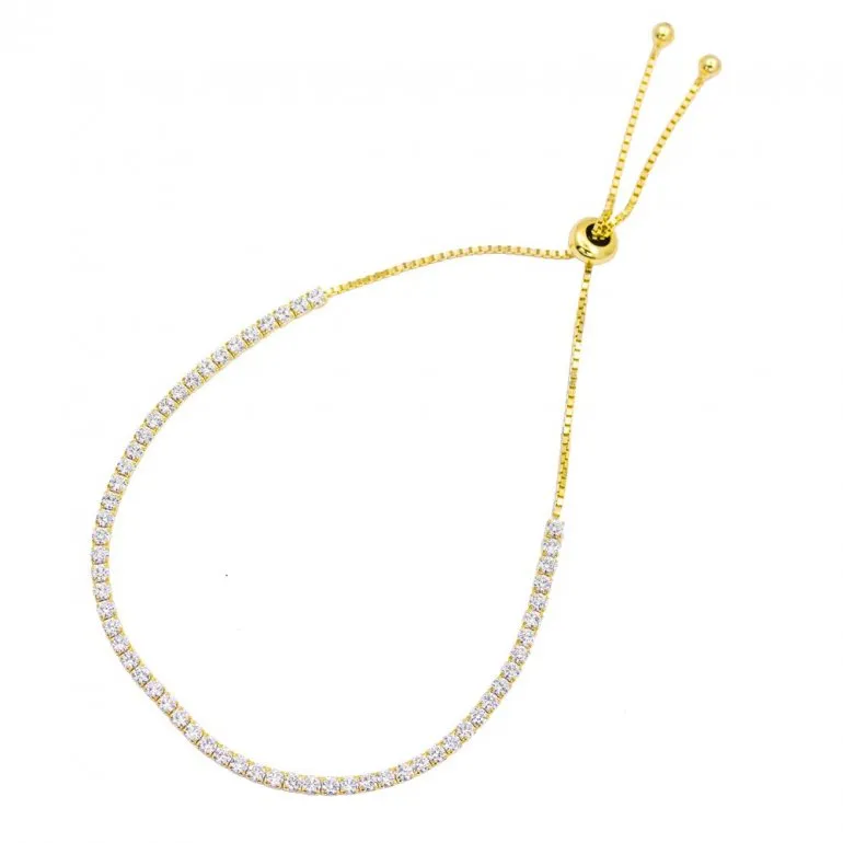 Sterling Silver Gold Plated Adjustable CZ Bracelet