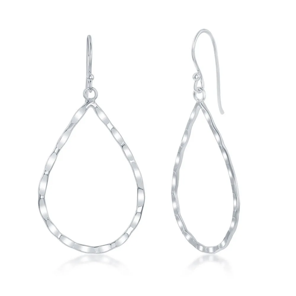 Sterling Silver Hammered Pear Shaped Earrings (95224)