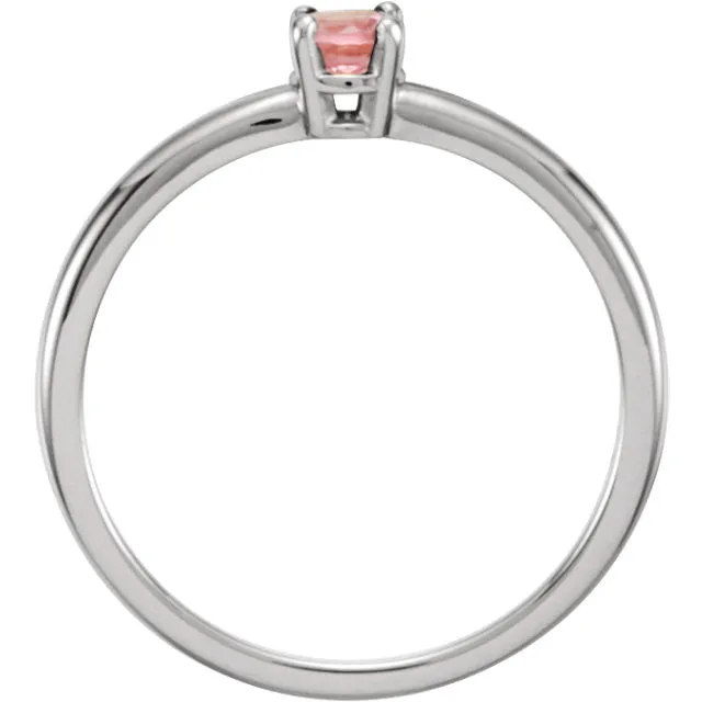 Sterling Silver Imitation Pink Tourmaline "October" Youth Birthstone Ring, Size 3