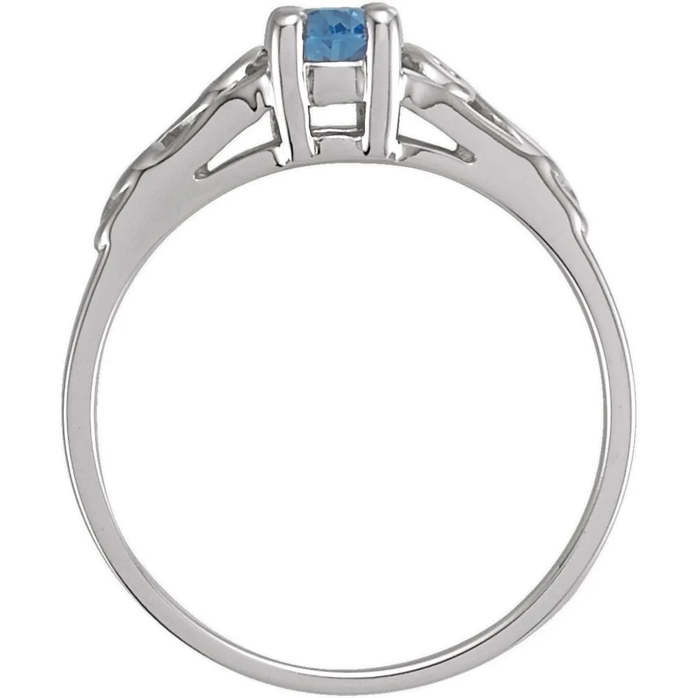 Sterling Silver March Imitation Birthstone Ring , Size 5