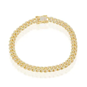 Sterling Silver Micro Pave CZ, 6.5mm Miami Cuban Bracelet - Gold Plated 8.5"