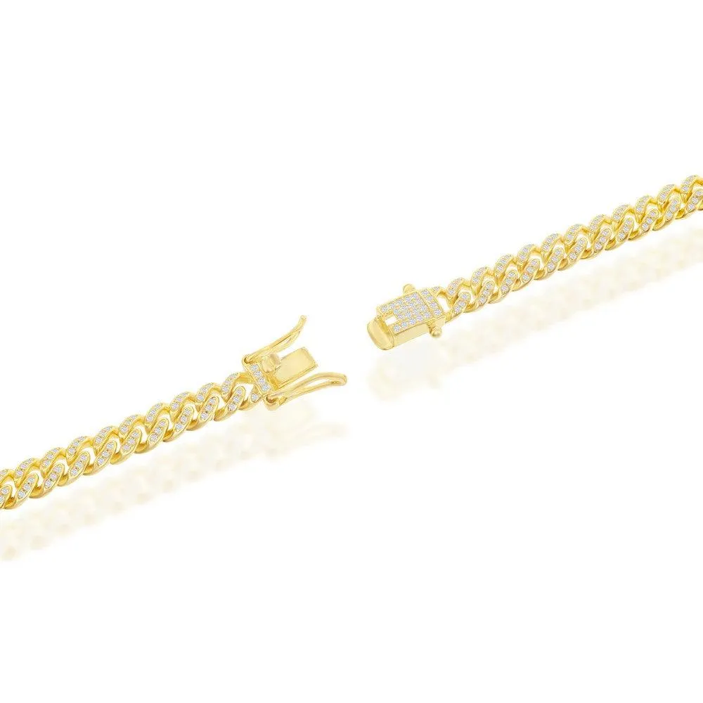 Sterling Silver Micro Pave CZ, 6.5mm Miami Cuban Bracelet - Gold Plated 8.5"