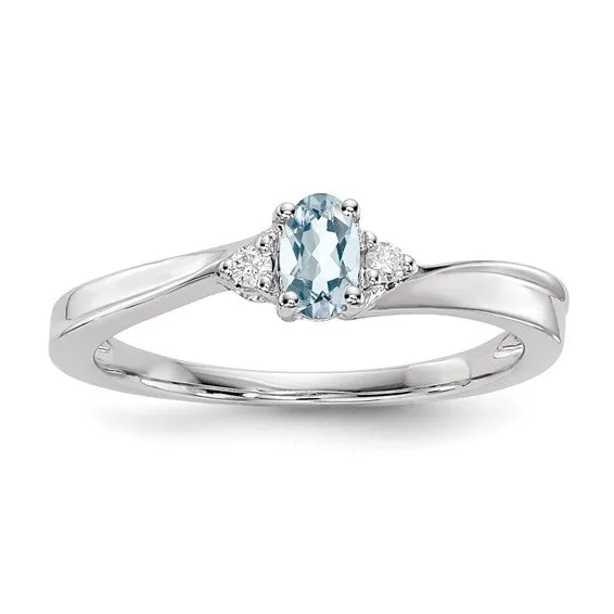 Sterling Silver Oval Gemstone & Diamond Birthstone Rings