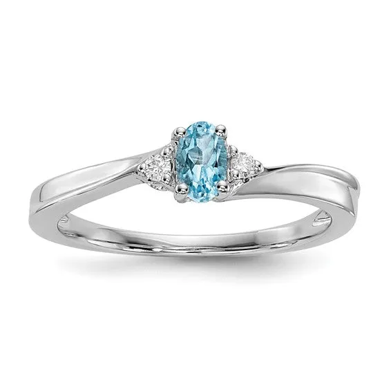 Sterling Silver Oval Gemstone & Diamond Birthstone Rings