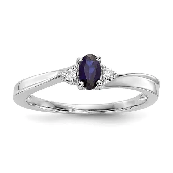 Sterling Silver Oval Gemstone & Diamond Birthstone Rings