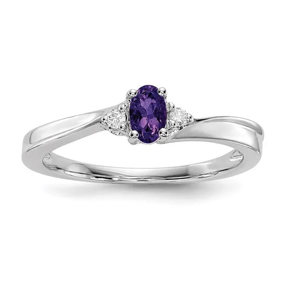 Sterling Silver Oval Gemstone & Diamond Birthstone Rings