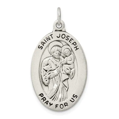 Sterling Silver Polished Saint Joseph Oval Medal Pendant 27mm