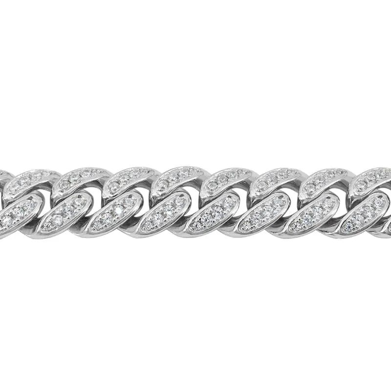 Sterling Silver Rhodium Plated (12mm) Miami Cuban CZ Chain (8.5" , 9")