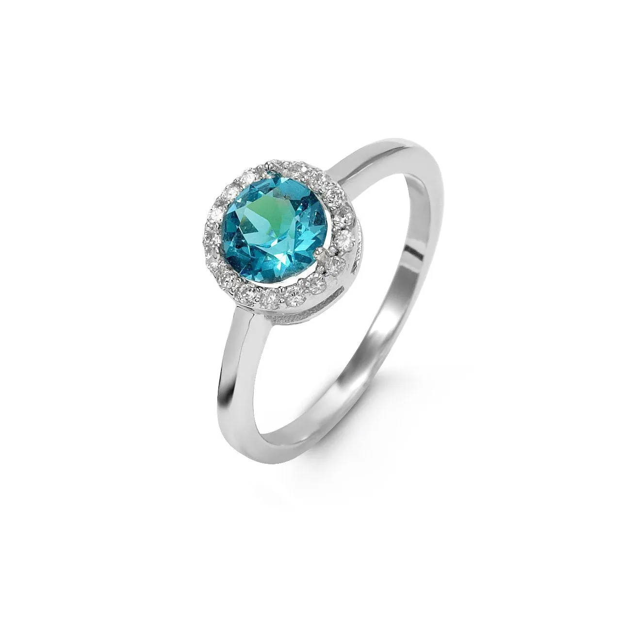 Sterling Silver Rhodium Plated Halo CZ December Birthstone Ring