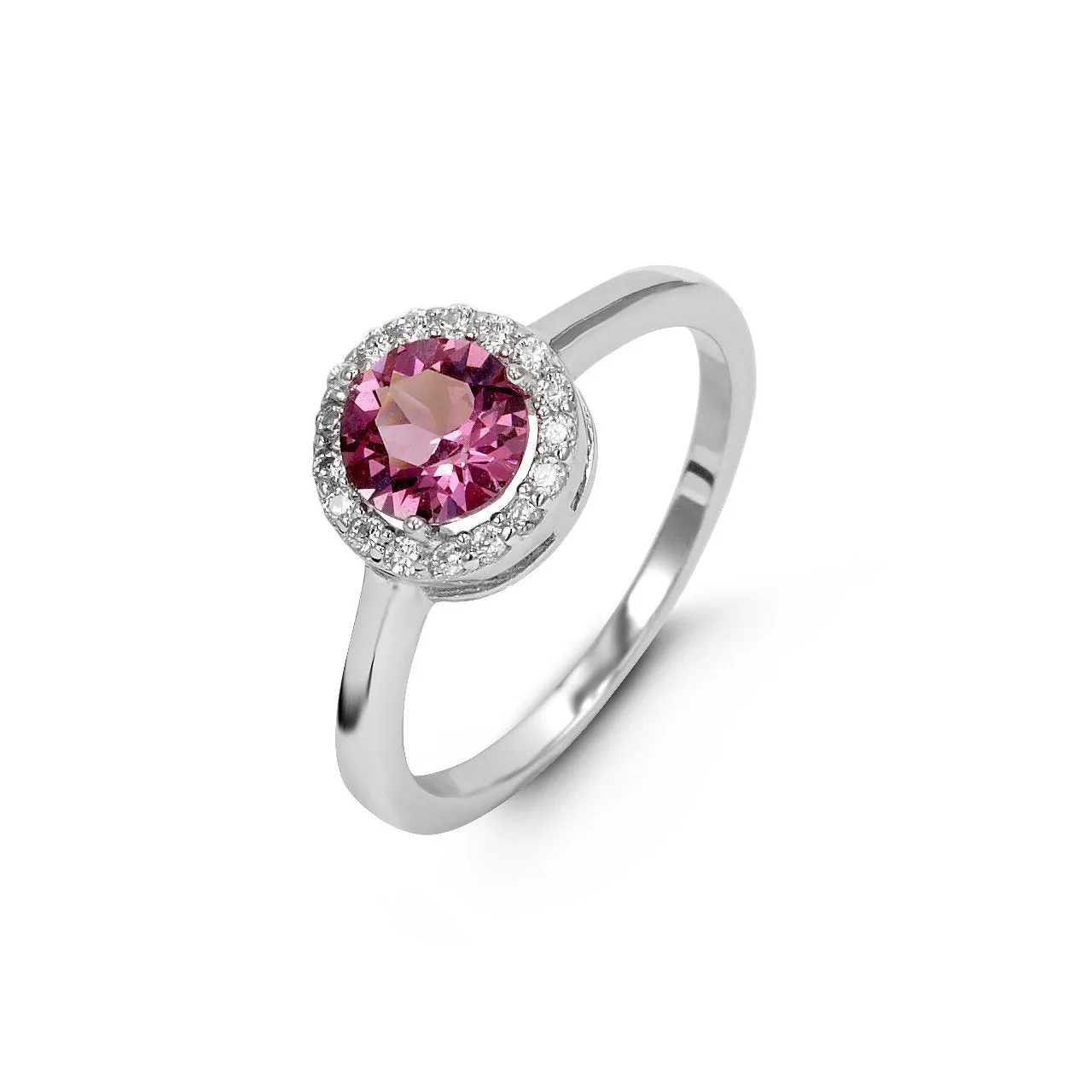 Sterling Silver Rhodium Plated Halo CZ October Birthstone Ring