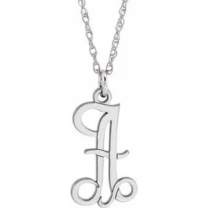Sterling Silver Script Initial A 16-18" Necklace