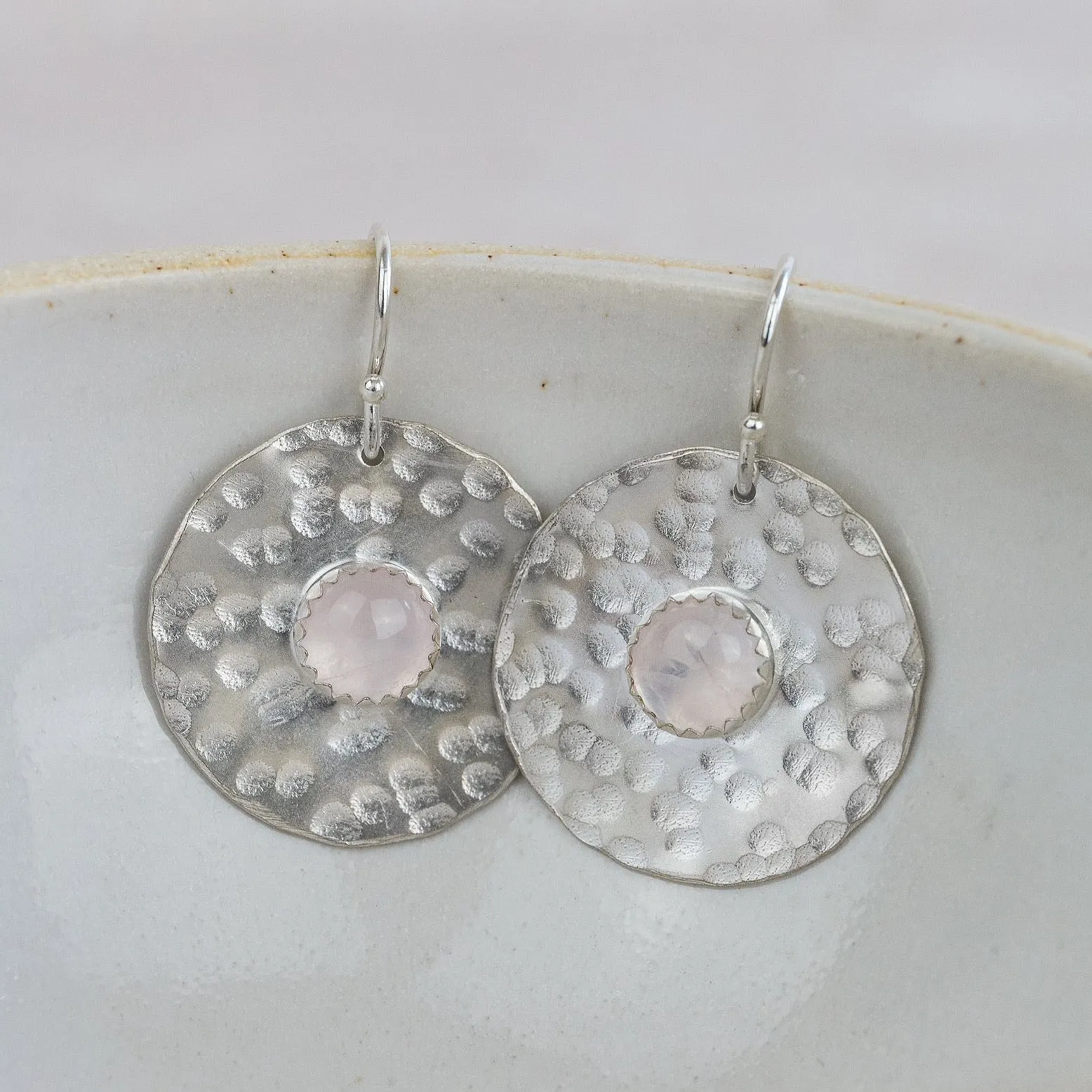 Sterling Silver Shield Earrings Rose Quartz