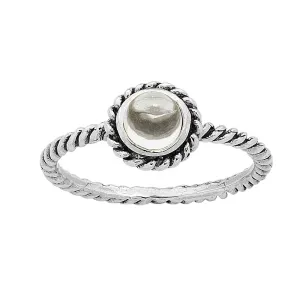 Sterling Silver White Topaz April Birthstone Ring with Twisted Band