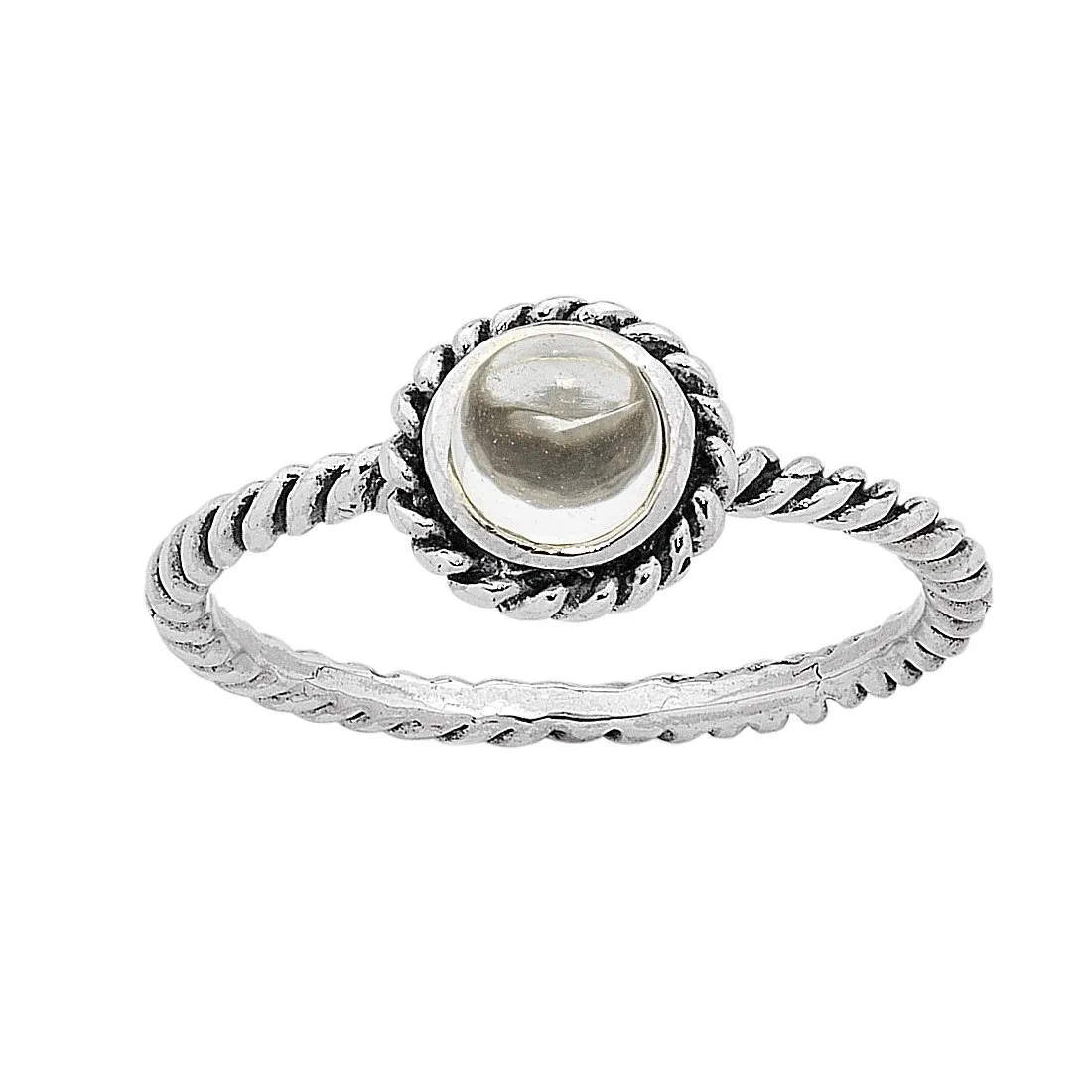 Sterling Silver White Topaz April Birthstone Ring with Twisted Band