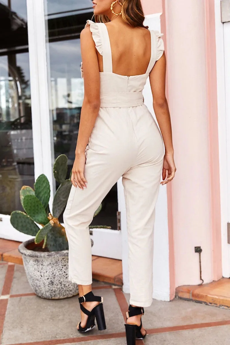 Street Solid Patchwork Square Collar Straight Jumpsuits(3 Colors)