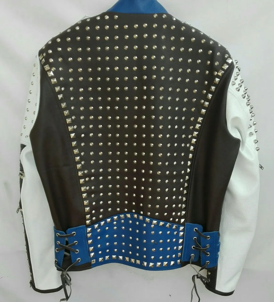 Studded Biker Leather Jacket with Multi-Color Design