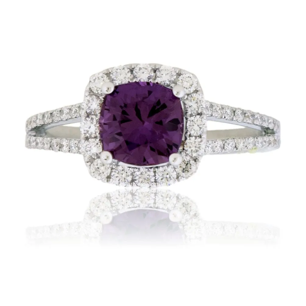 Stunning Purple Sapphire & Diamond Halo Ring
