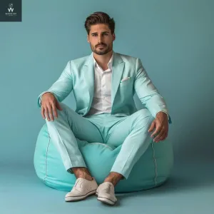 Stylish Sky Blue Suit for Men - Custom Made Bespoke Wedding Suit, Light Blue Tailored Wedding Attire