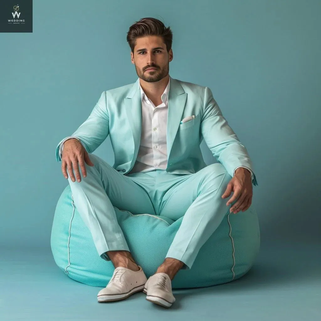 Stylish Sky Blue Suit for Men - Custom Made Bespoke Wedding Suit, Light Blue Tailored Wedding Attire