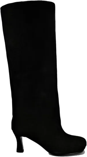 Suede Boots Wide Calf Boots with Slim High Heels Square Toe Stiletto Boots Straight Tall Boots